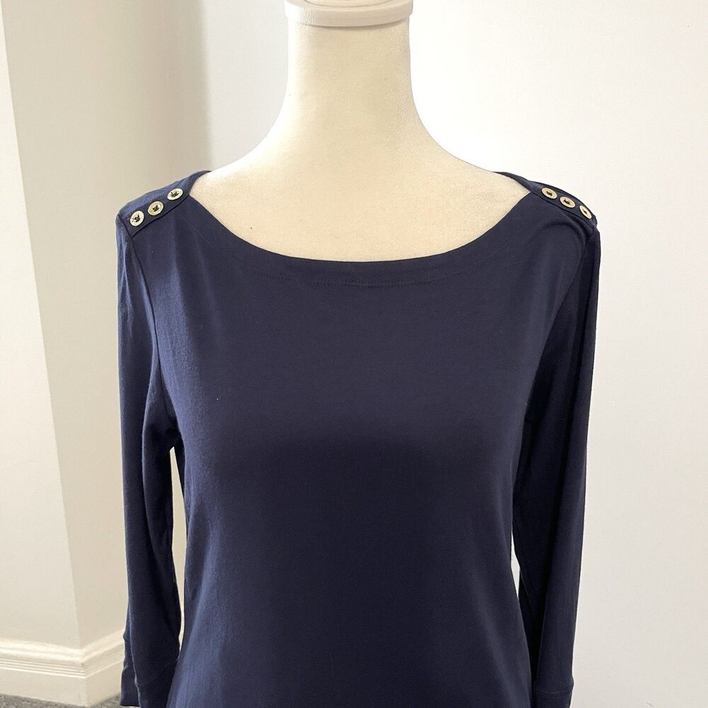 Lilly Pulitzer Sophie Dress Womens Medium Navy Boat Neck Button Accent Stretch - Picture 3 of 12